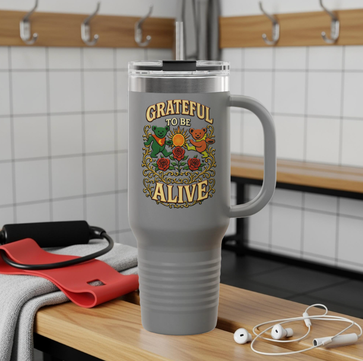 Grateful To Be Alive tumbler in Gray - gym lifestyle mockup