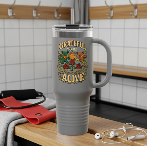 Grateful To Be Alive tumbler in Gray - gym lifestyle mockup